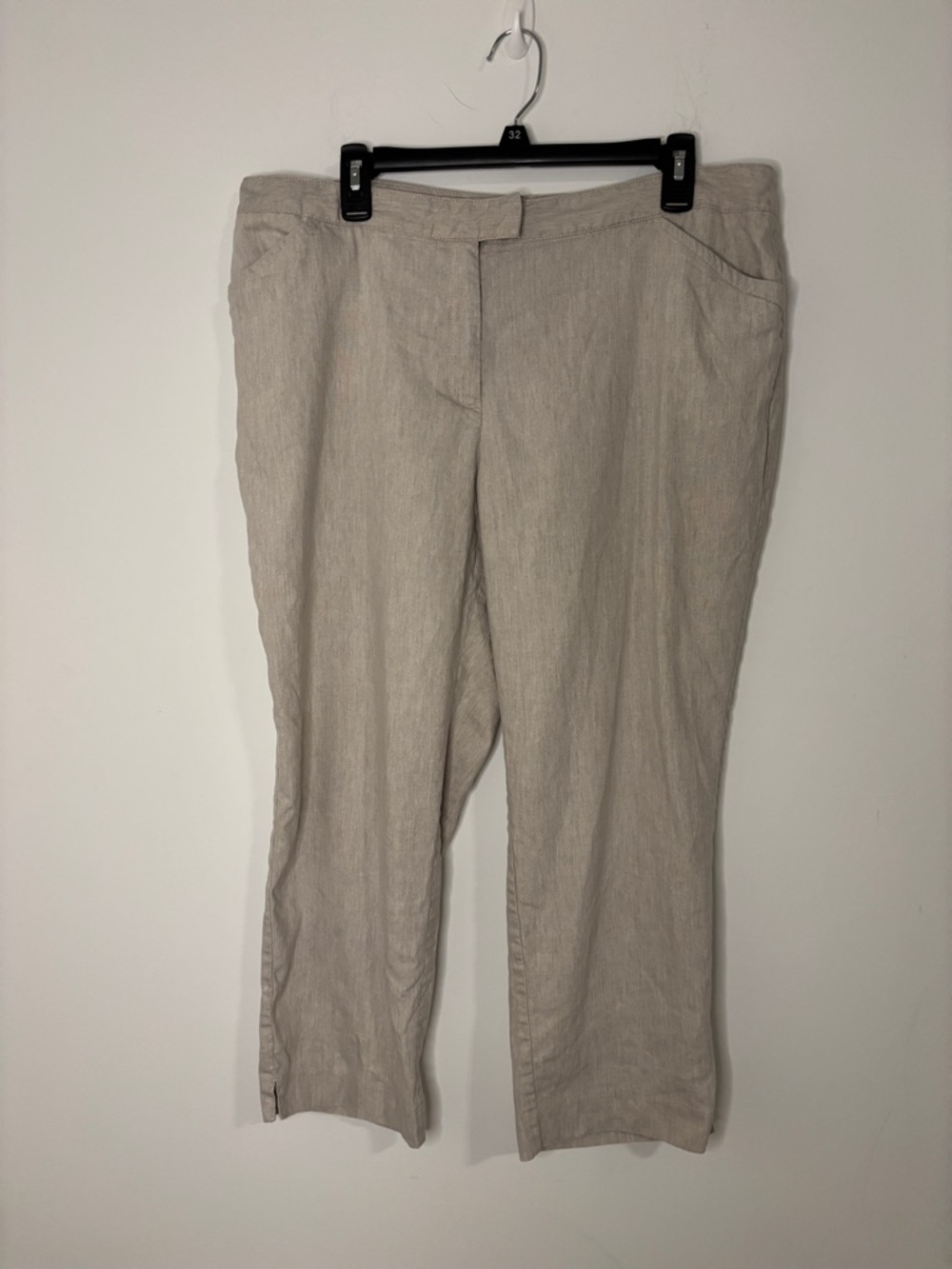 J Jill Linen Blend Straight Leg Cropped Pants Sz 18 Beige  Lagenlook Resort Wear